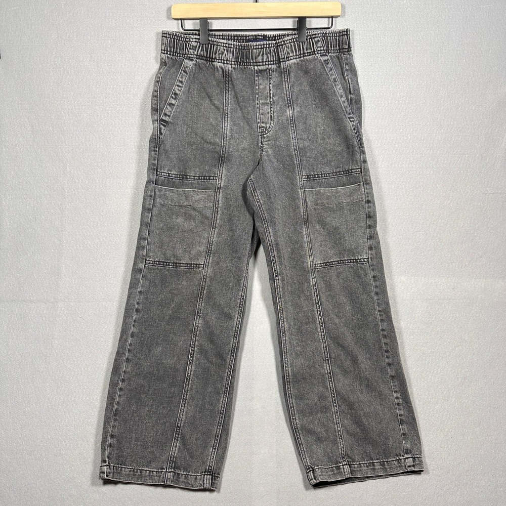 Gap Denim Womens M High Rise Wide-Leg Jeans Washed Black Elastic Waist Y2K